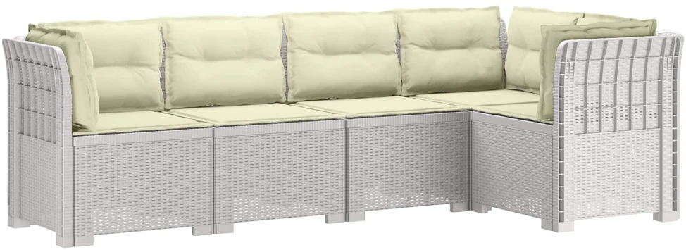 5-vietė sodo sofa su pagalvėlėmis Rataninio išvaizdos PP Balta