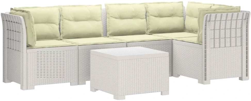 5-vietė sodo sofa su pagalvėlėmis Rataninio išvaizdos PP Balta