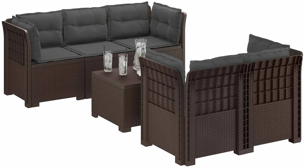 5-vietė sodo sofa su pagalvėlėmis Rataninio išvaizdos PP Ruda