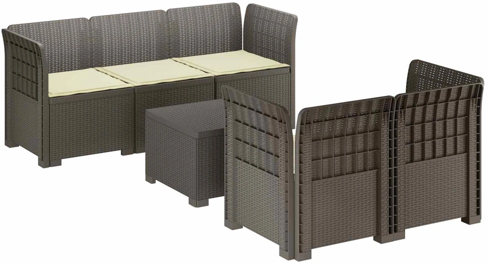 5-vietė sodo sofa su pagalvėlėmis Rataninio išvaizdos PP