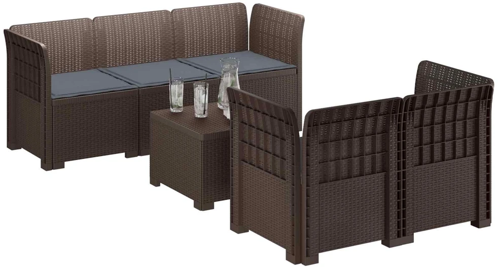 5-vietė sodo sofa su pagalvėlėmis Rataninio išvaizdos PP Ruda