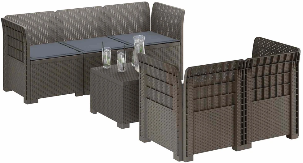 5-vietė sodo sofa su pagalvėlėmis Rataninio išvaizdos PP