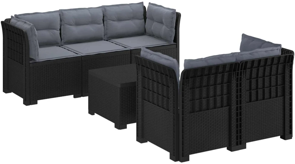 5-vietė sodo sofa su pagalvėlėmis Rataninio išvaizdos PP