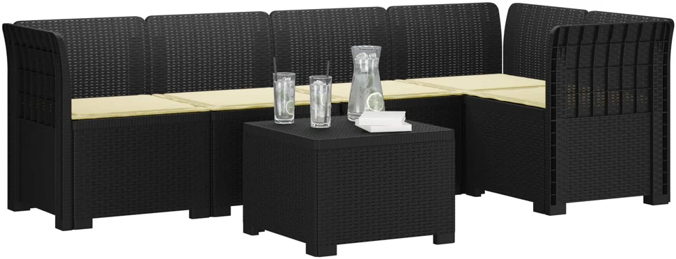 5-vietė sodo sofa su pagalvėlėmis Rataninio išvaizdos PP