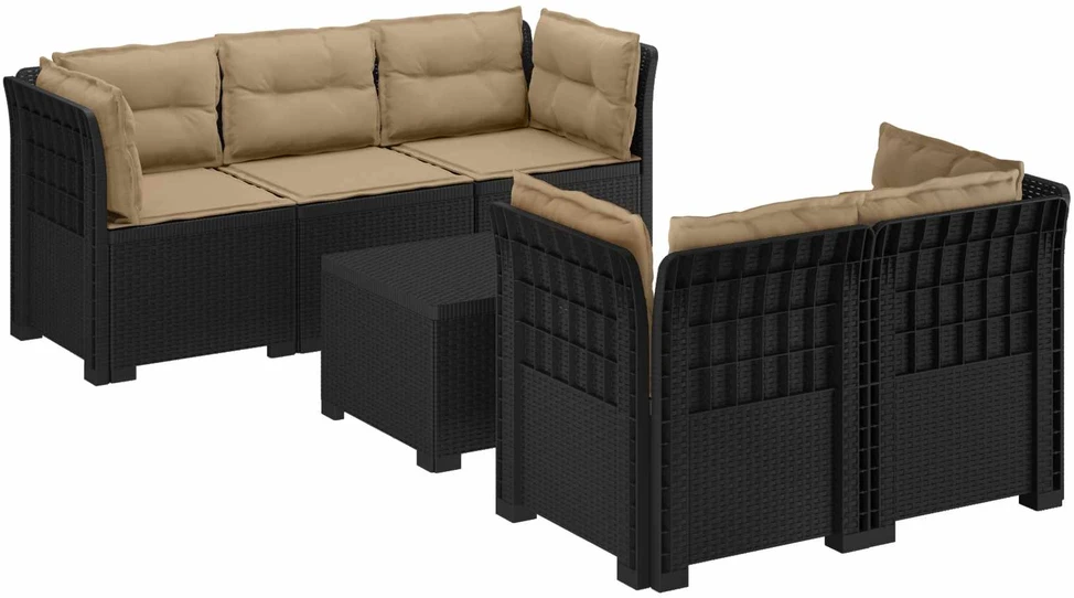 5-vietė sodo sofa su pagalvėlėmis Rataninio išvaizdos PP
