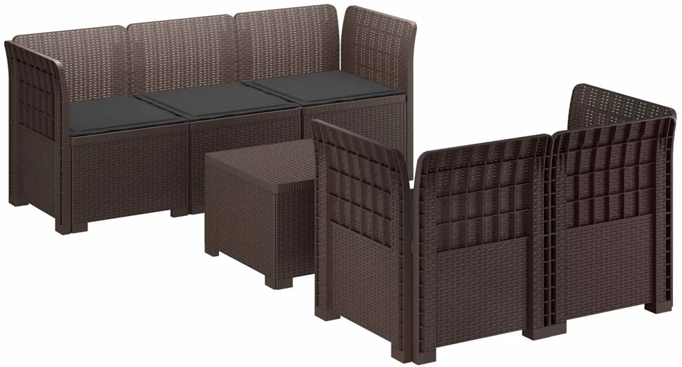5-vietė sodo sofa su pagalvėlėmis Rataninio išvaizdos PP Ruda