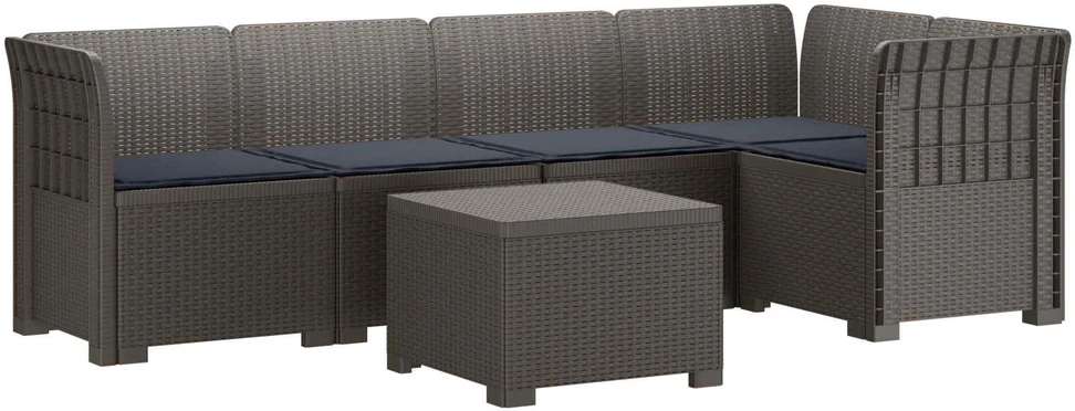 5-vietė sodo sofa su pagalvėlėmis Rataninio išvaizdos PP