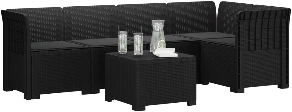 5-vietė sodo sofa su pagalvėlėmis Rataninio išvaizdos PP