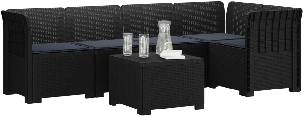 5-vietė sodo sofa su pagalvėlėmis Rataninio išvaizdos PP
