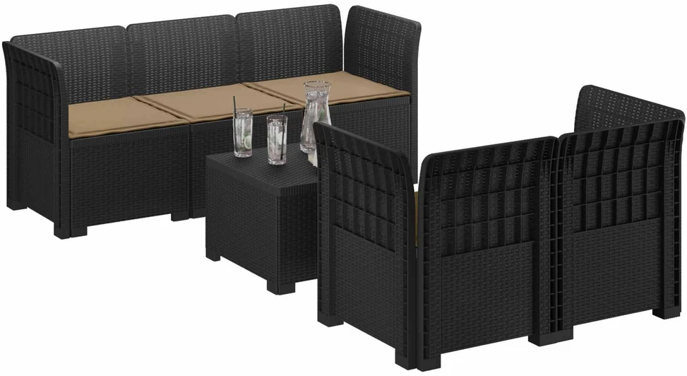 5-vietė sodo sofa su pagalvėlėmis Rataninio išvaizdos PP