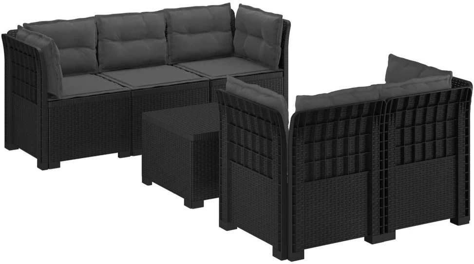 5-vietė sodo sofa su pagalvėlėmis Rataninio išvaizdos PP