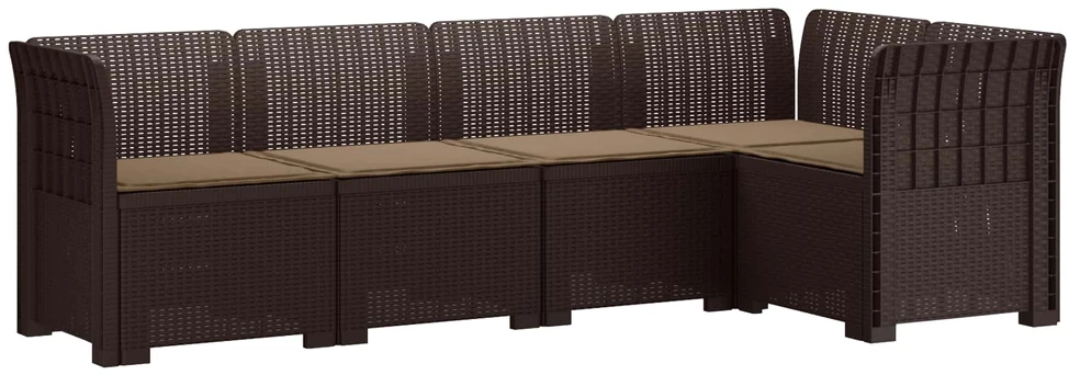 5-vietė sodo sofa su pagalvėlėmis Rataninio išvaizdos PP Ruda