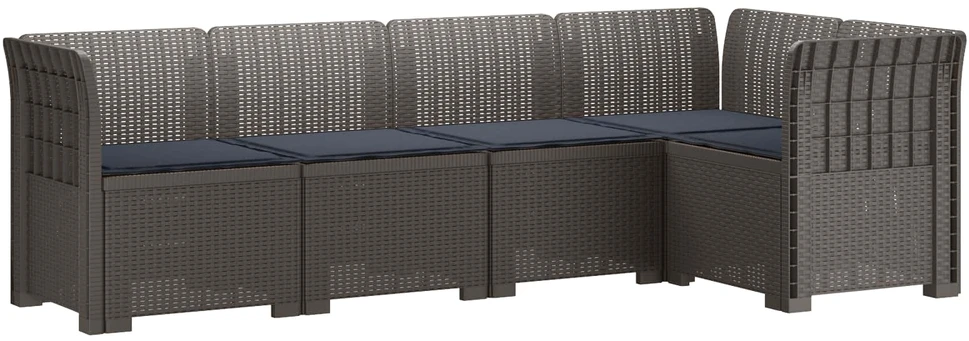 5-vietė sodo sofa su pagalvėlėmis Rataninio išvaizdos PP