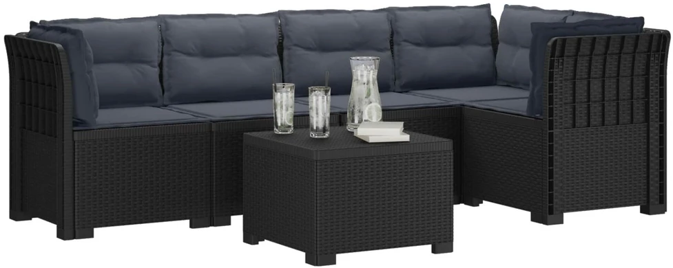 5-vietė sodo sofa su pagalvėlėmis Rataninio išvaizdos PP