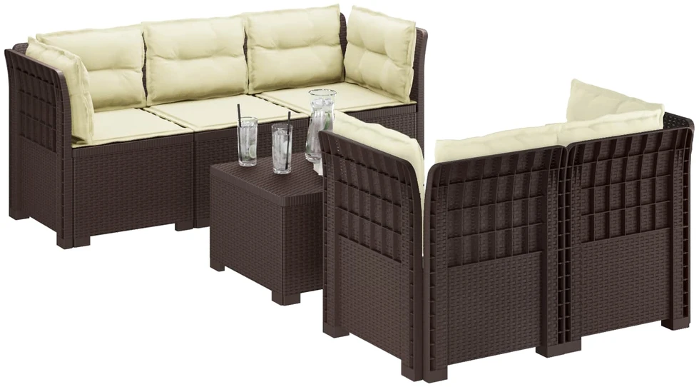 5-vietė sodo sofa su pagalvėlėmis Rataninio išvaizdos PP Ruda