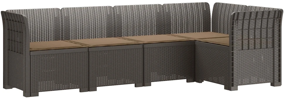 5-vietė sodo sofa su pagalvėlėmis Rataninio išvaizdos PP