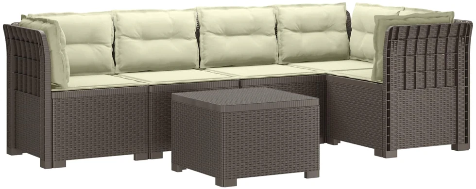 5-vietė sodo sofa su pagalvėlėmis Rataninio išvaizdos PP