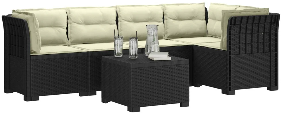 5-vietė sodo sofa su pagalvėlėmis Rataninio išvaizdos PP