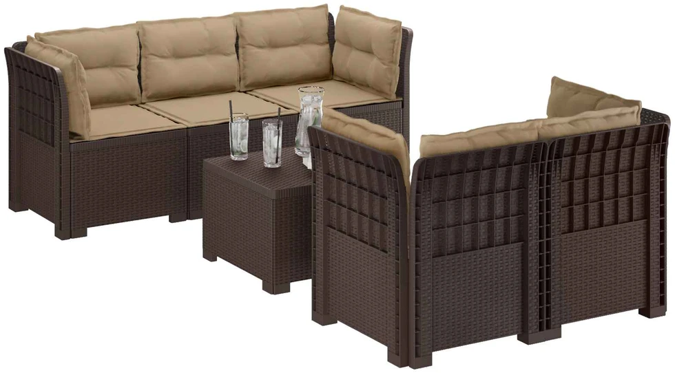 5-vietė sodo sofa su pagalvėlėmis Rataninio išvaizdos PP Ruda