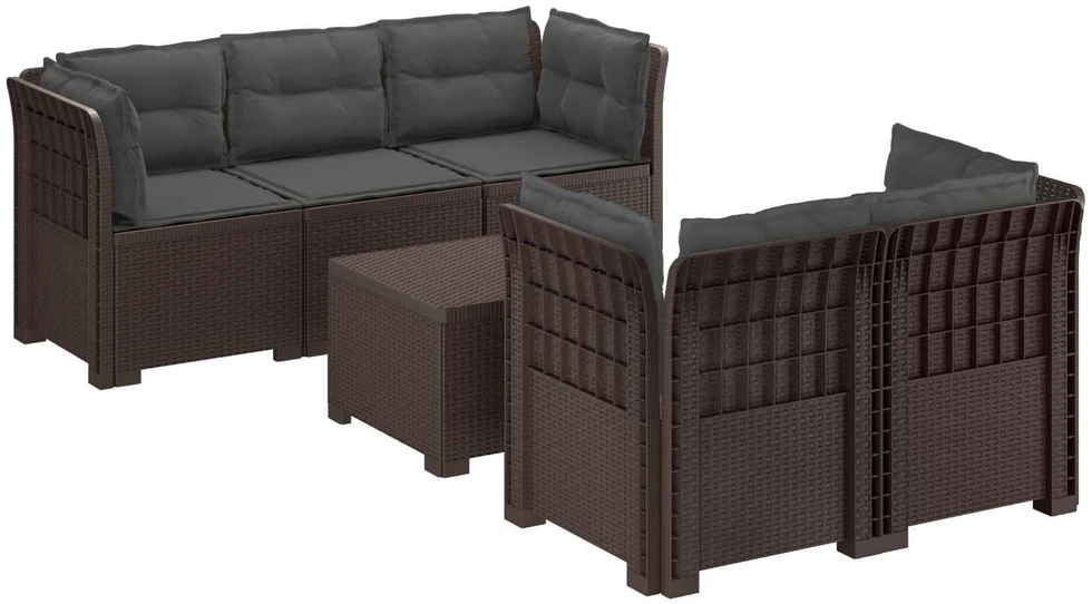5-vietė sodo sofa su pagalvėlėmis Rataninio išvaizdos PP Ruda