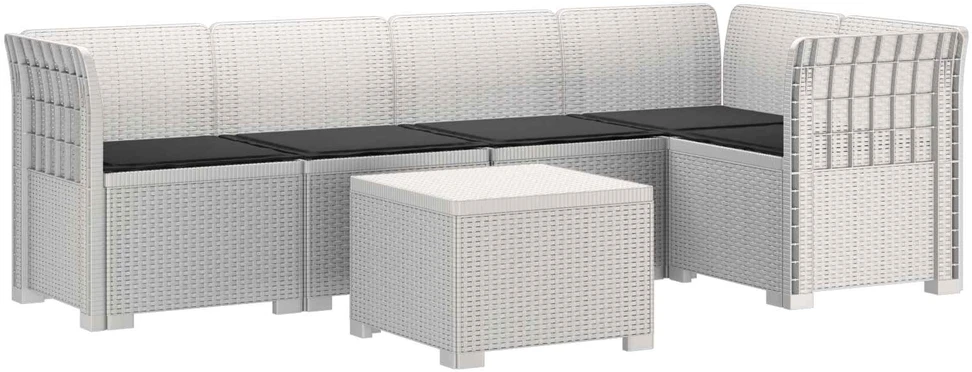 5-vietė sodo sofa su pagalvėlėmis Rataninio išvaizdos PP Balta