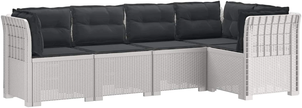 5-vietė sodo sofa su pagalvėlėmis Rataninio išvaizdos PP Balta