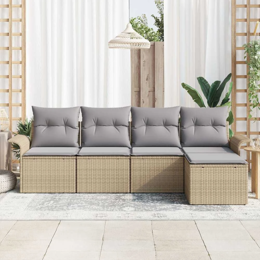 Lauko baldų komplektas Lauko sofa 5 vnt. Smėlio poliratanas