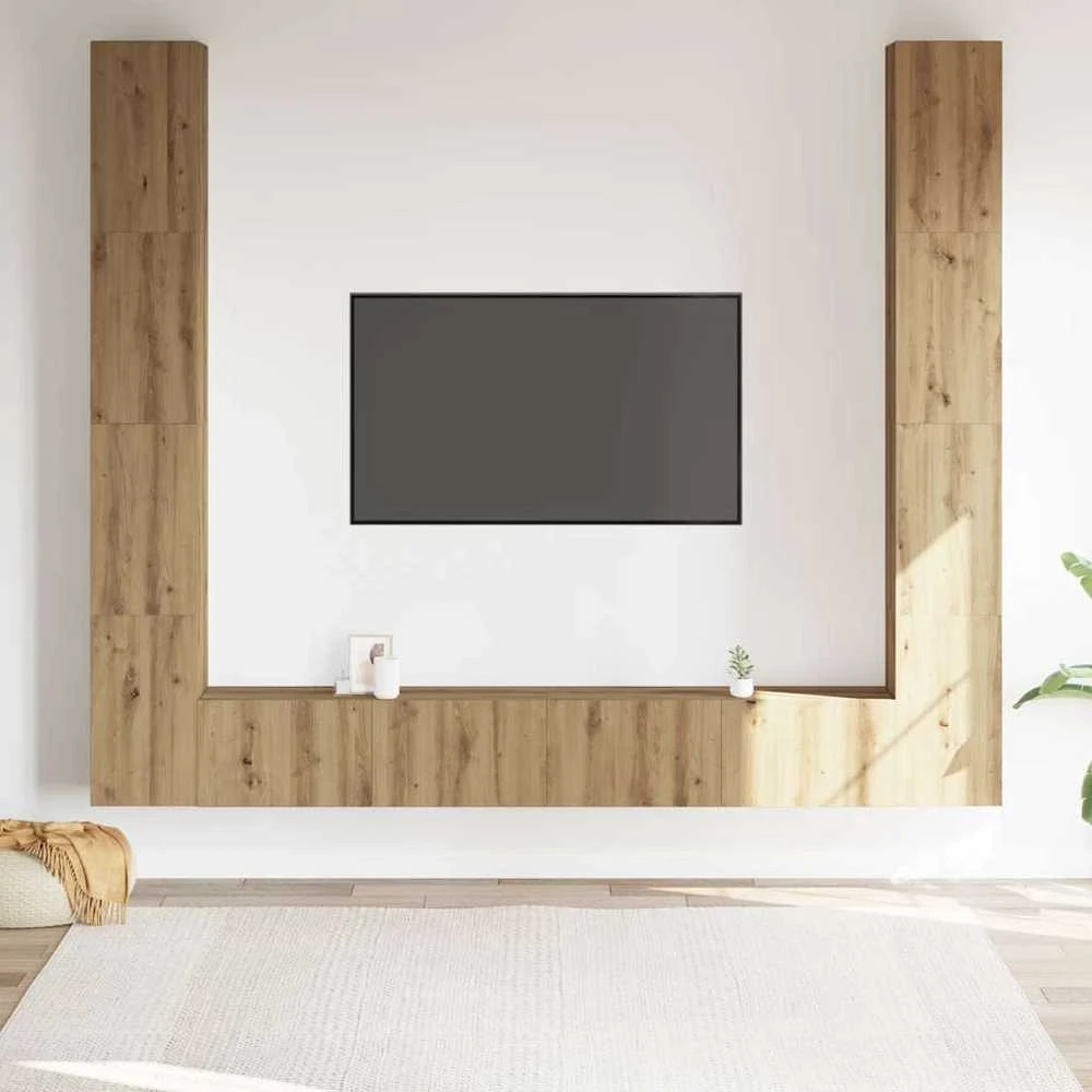 TV staliukas 6 dalių sieninis televizoriaus spintelės komplektas Artisan Oak