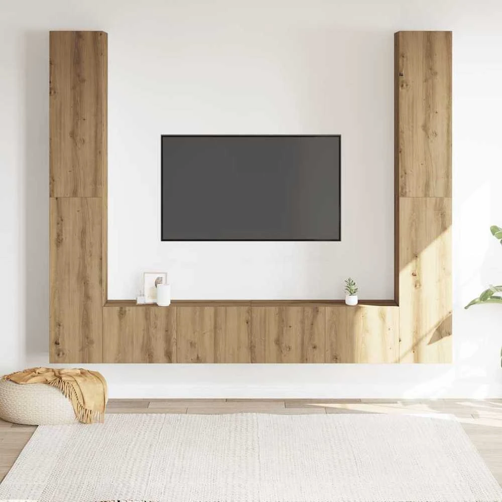 TV staliukas 6 dalių sieninis televizoriaus spintelės komplektas Artisan Oak