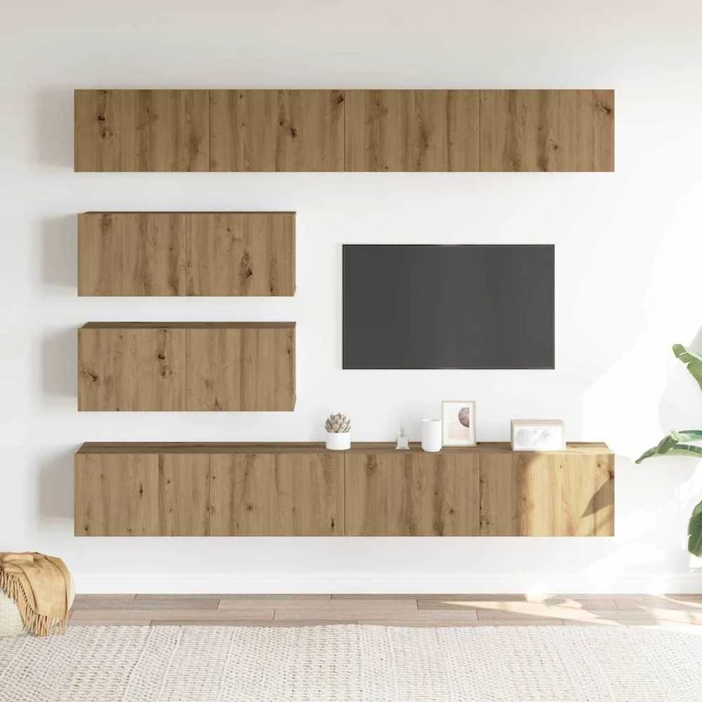 TV staliukas 6 dalių sieninis televizoriaus spintelės komplektas Artisan Oak