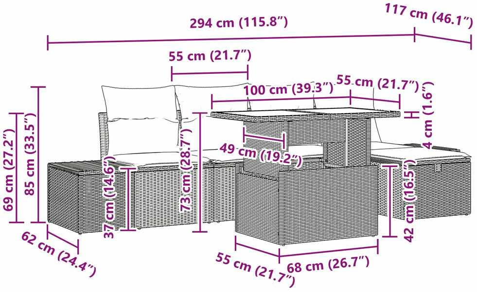 Lauko baldų komplektas Sodo Sofų Rinkinys 6 vnt. Poli ratanas