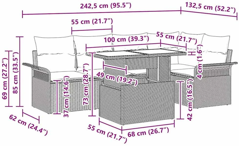 Lauko baldų komplektas Sodo Sofų Rinkinys 6 vnt. Juoda [Sintetinė]: Poli ratanas