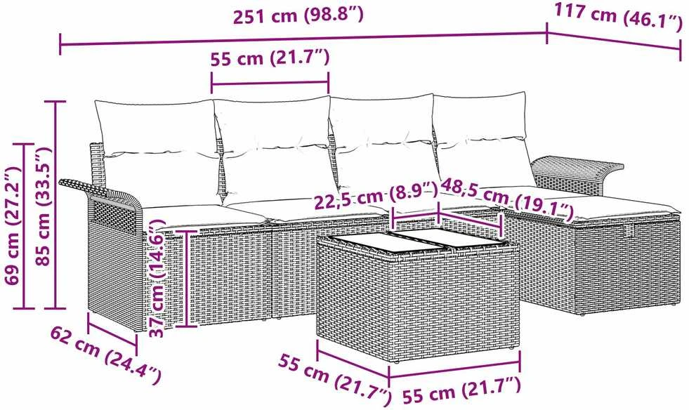 Sodo Sofų Rinkinys 6 vnt. Pilka poliratanas