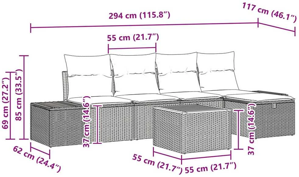 Sodo Sofų Rinkinys 6 vnt. Smėlio poliratanas