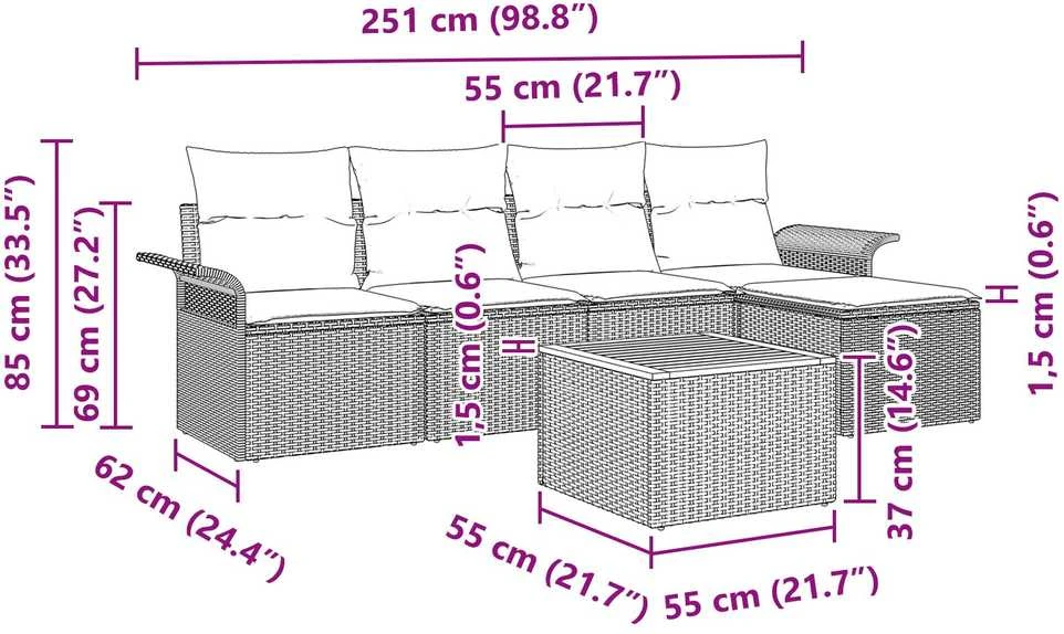Lauko baldų komplektas Sodo Sofų Rinkinys 6 vnt. Pilka poliratanas