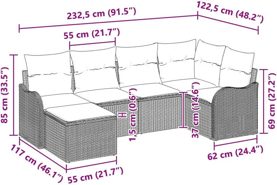 Sodo Sofų Rinkinys 6 vnt. Juoda poliratanas