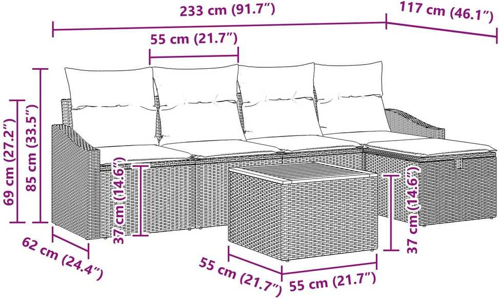 Sodo Sofų Rinkinys 6 vnt. Juoda Poli ratanas