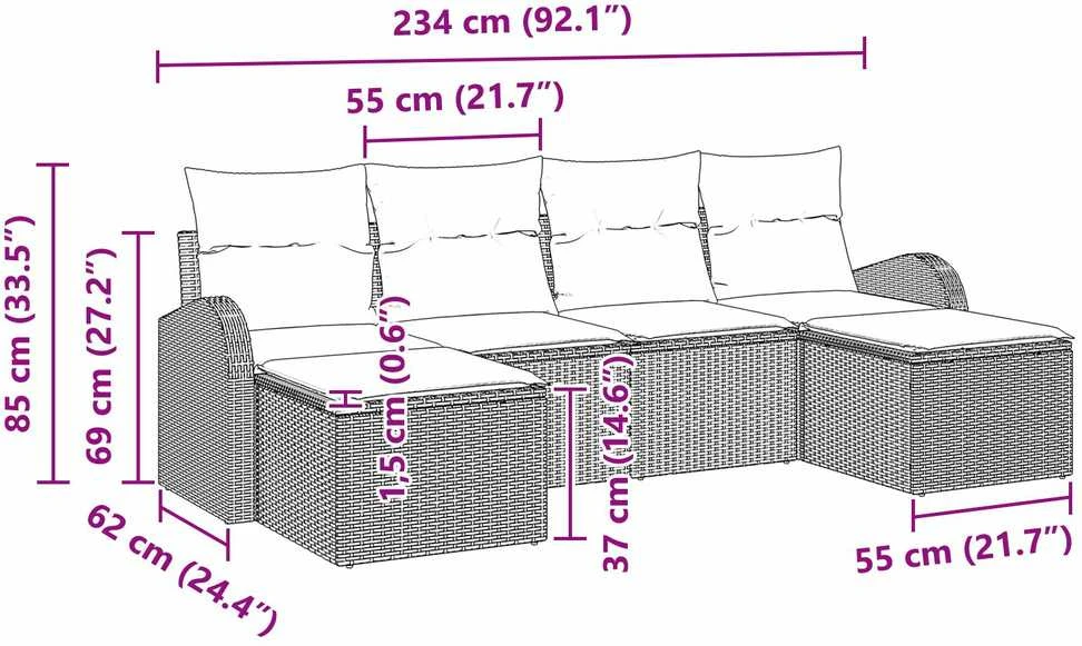 Sodo Sofų Rinkinys 6 vnt. Juoda [Sintetinė]: Poli ratanas
