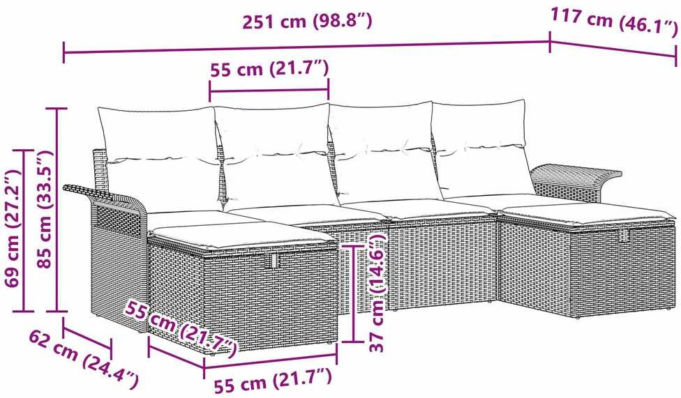 Sodo Sofų Rinkinys 6 vnt. Pilka poliratanas