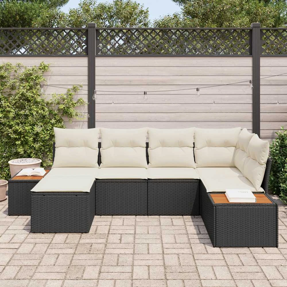 Lauko baldų komplektas Sodo Sofų Rinkinys su pagalve 6 pcs Juoda poliratanas