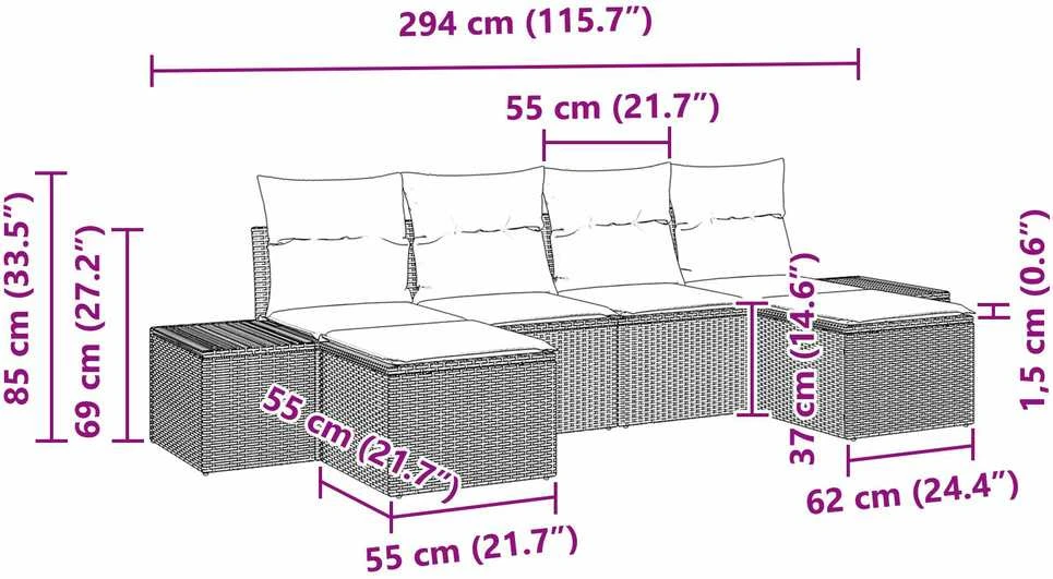 Lauko baldų komplektas Sodo Sofų Rinkinys 4 vnt. Pilka poliratanas
