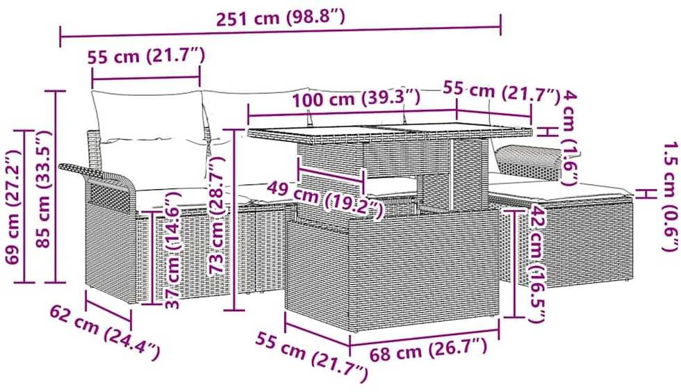 Lauko baldų komplektas Sodo Sofų Rinkinys 6 vnt. Juoda [Sintetinė]: Poli ratanas