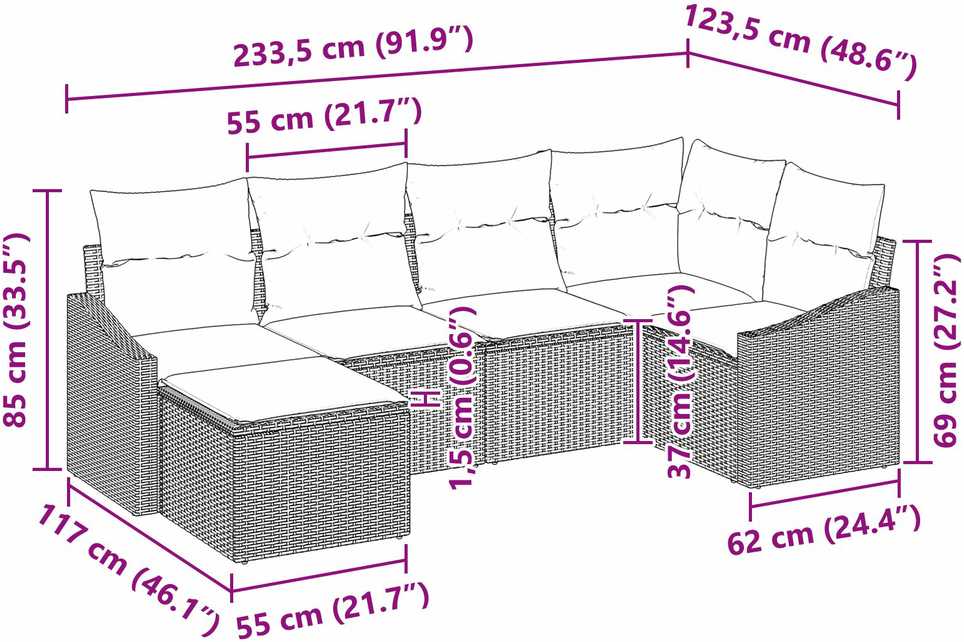 Lauko baldų komplektas Sofos komplektas 6 vnt. Smėlio poliratanas