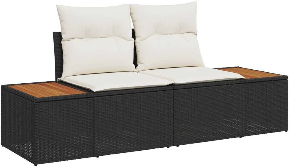 Lauko baldų komplektas Sodo Sofų Rinkinys su pagalve 6 pcs Juoda poliratanas