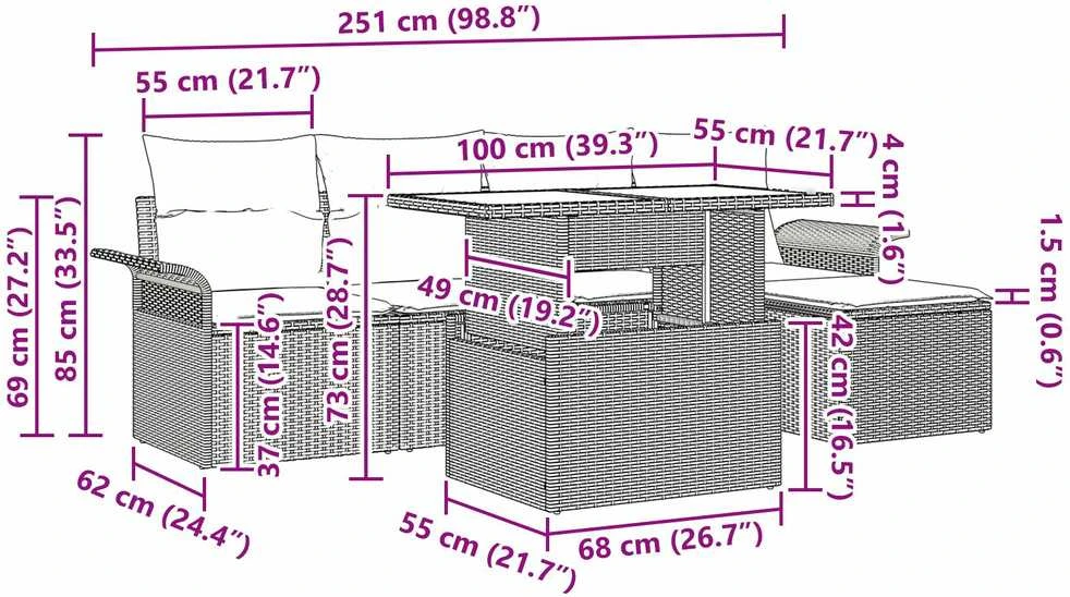 Lauko baldų komplektas Sodo Sofų Rinkinys 6 vnt. Juoda poliratanas