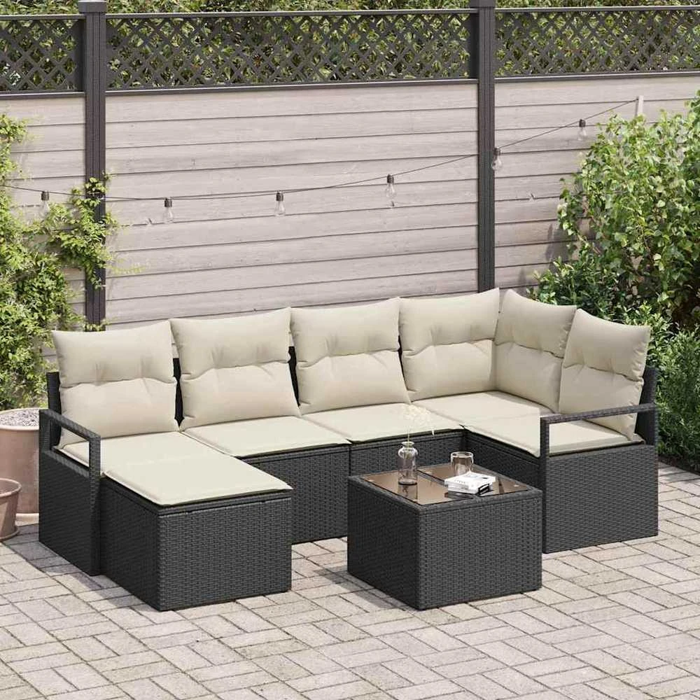 Lauko baldų komplektas Sofos komplektas 7 pcs Juoda poliratanas