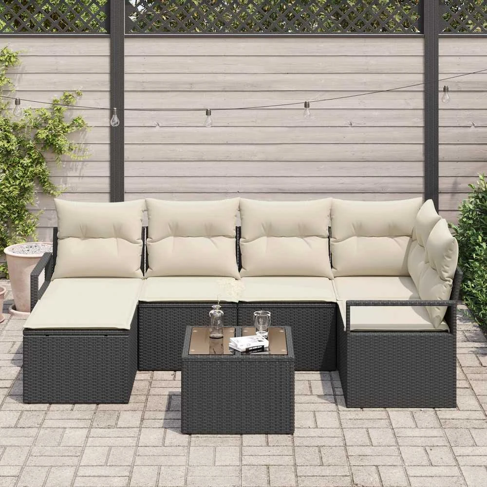 Lauko baldų komplektas Sofos komplektas 7 pcs Juoda poliratanas