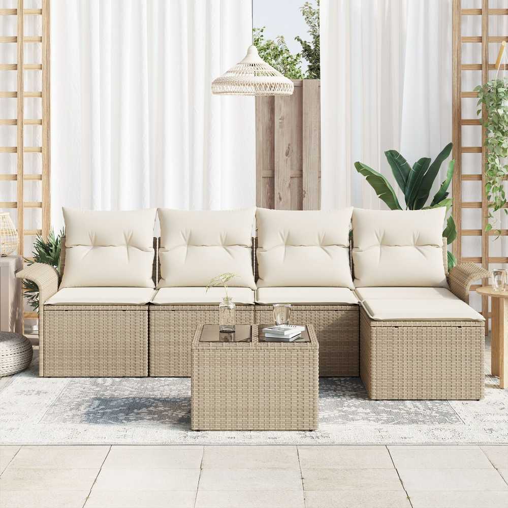 Lauko baldų komplektas Lauko sofa 6 vnt. Smėlio poliratanas