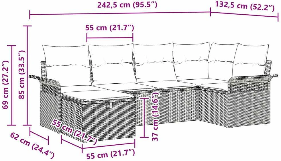 Sodo Sofų Rinkinys 6 vnt. Juoda ir kreminė poliratanas