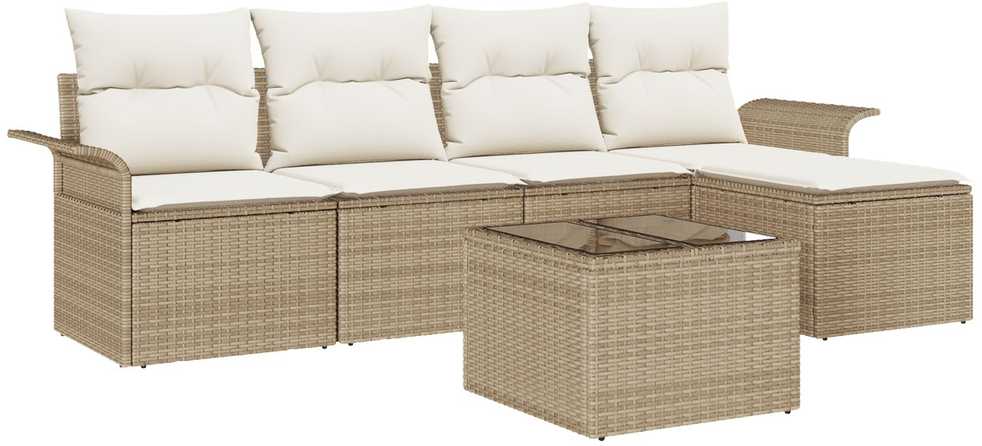 Lauko baldų komplektas Lauko sofa 6 vnt. Smėlio poliratanas